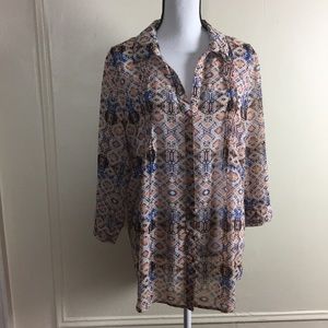 Vintage American Button Down Geometric Print Size L Shirt Blouse Chiffon